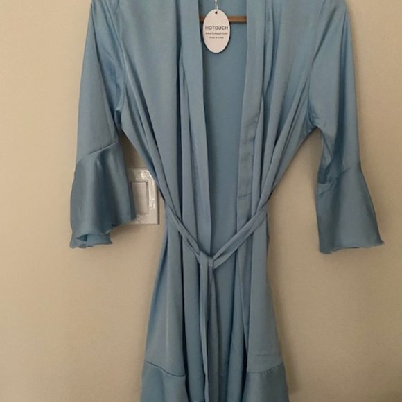 Women's Satin Blue Robe - Ruffle Hem BRAND NEW - Picture 5 of 6
